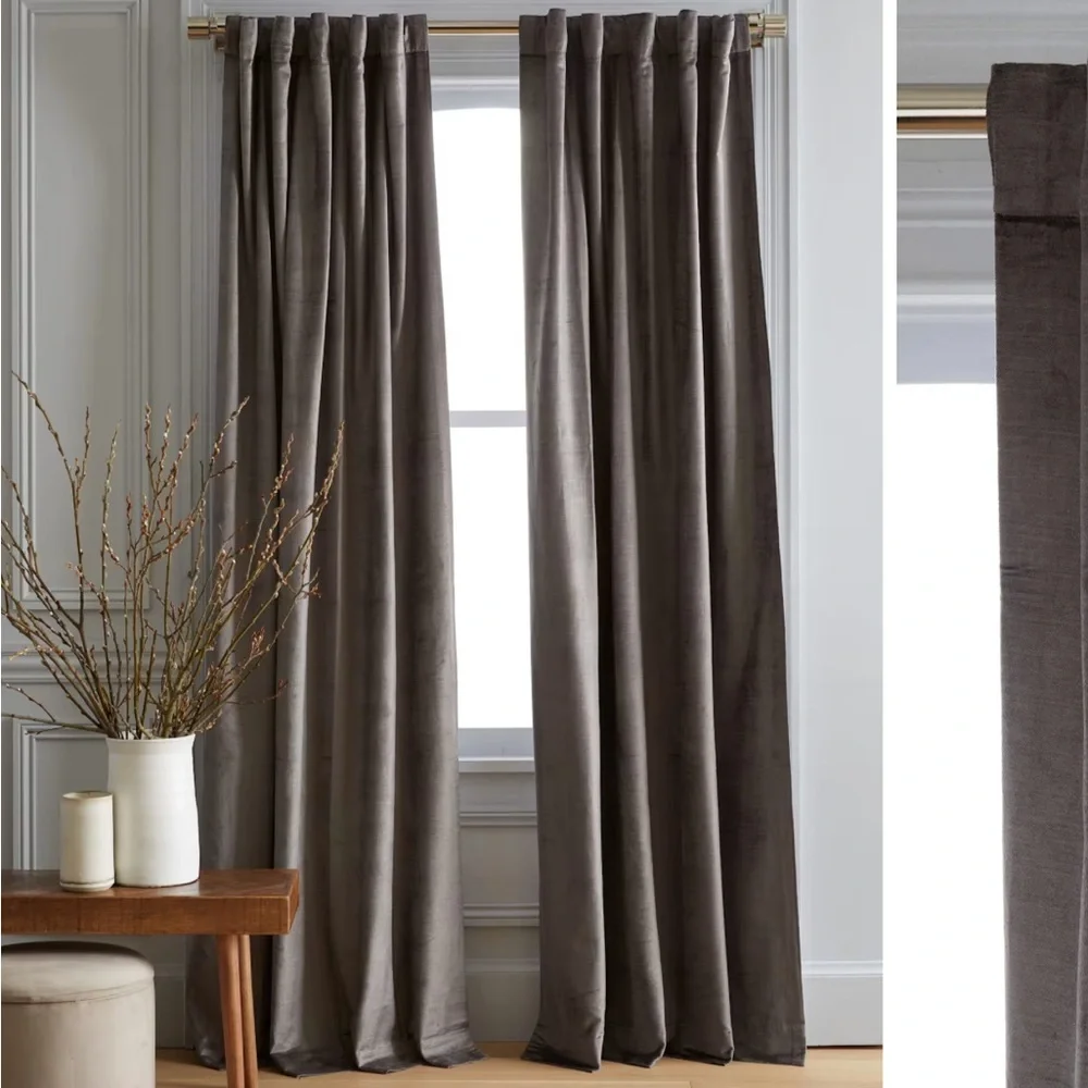 NWT QUINCE 48x108 Luster Velvet Curtain Slate 0942